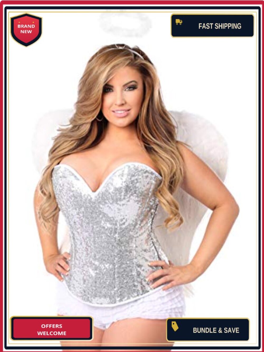 Women's Plus-Size Sequin Angel Corset Costume 4X